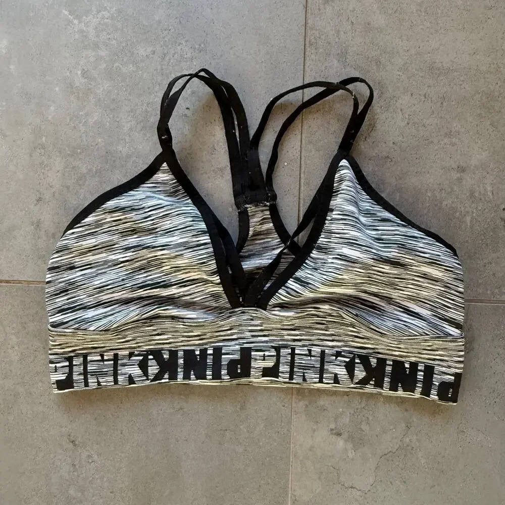 PINK Victoria’s Secret L Black & White Cool &‎ Comfy Strappy Soft Cup Bralette
